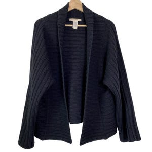 Free People Sz Medium Cardigan Sweater Vtg Wool Chunky Black Open Preppy Causal afbeelding 2