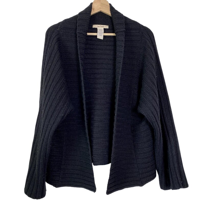 Free People Sz Medium Cardigan Sweater Vtg Wool Chunky Black Open Preppy Causal afbeelding 2