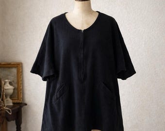 Vtg Rudi Gernreich x Harmon Knitwear Sz Large Wool Knit Black Boxy Top Tunic 60s