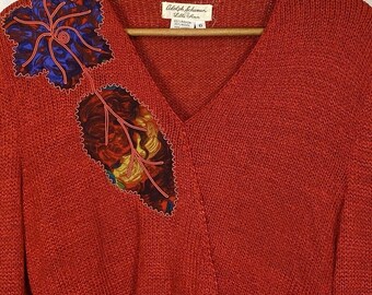 Vtg Adolf Schuman For Lilli Ann 6 Sweater Hand Loomed Red Art Wool Pullover 70s