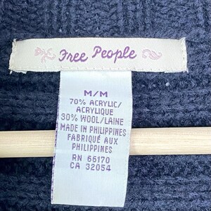 Free People Sz Medium Cardigan Sweater Vtg Wool Chunky Black Open Preppy Causal afbeelding 3