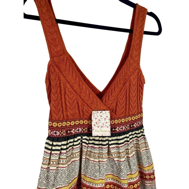 NWT Y2K Free People Mini Dress Sz 4 Small RARE Boho Chic Western Babydoll Aztec image 3
