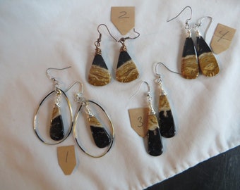 root dangle gemstone wire wrapped petrified palm root earrings Petrified Palm Root Fossil Earrings