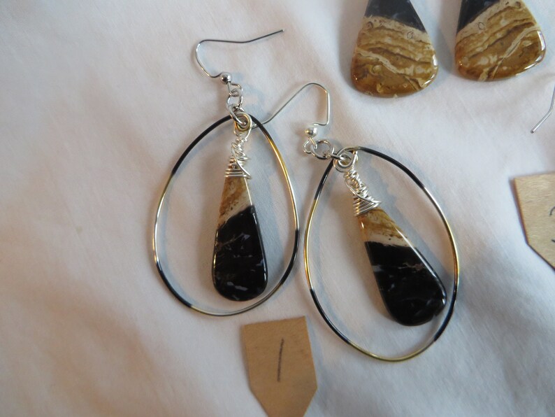 root dangle gemstone wire wrapped petrified palm root earrings Petrified Palm Root Fossil Earrings