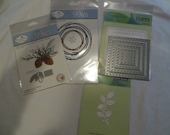 Elizabeth Craft Designs, Dies, Penny Black, steel cutting die, entwined circles, berry branch, snowflake stitch frames