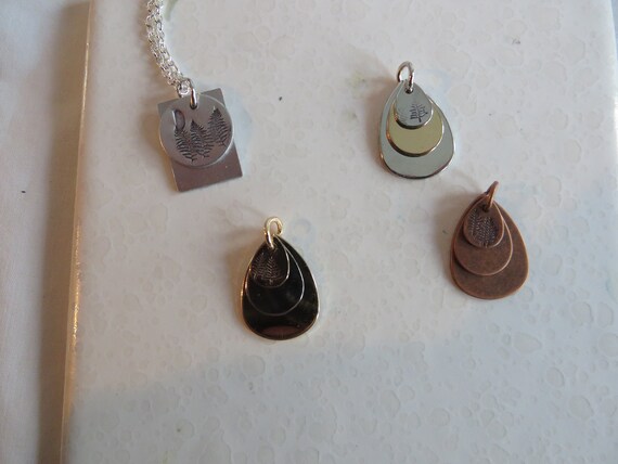 Oval Stacked Necklaces, pine tree, necklace, moon, pine, tree, fern