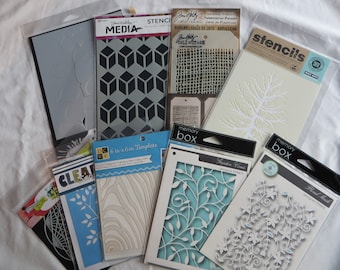 Plantillas, Joggles, Memory Box, Dina Wakley Media, Ranger, Jim Holtz, Hero Arts, plantilla, DCWV, plantilla de diseñador, burlap, cuadrados apilados