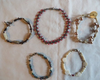 Variety of Beaded Bracelets, bracelet, abalone, shell, shell, bronze, beaded, zigzag, tattoo, anklet, faux pearl