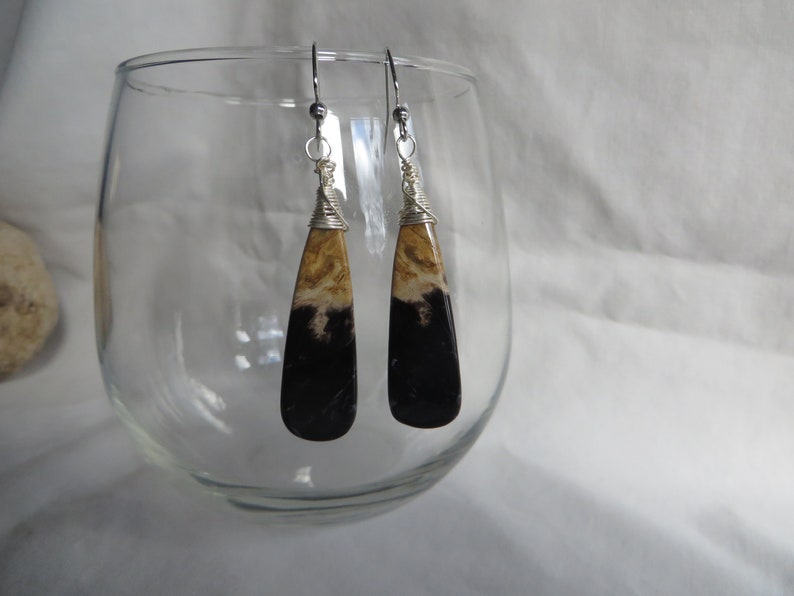 root dangle gemstone wire wrapped petrified palm root earrings Petrified Palm Root Fossil Earrings