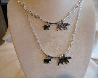 Mama Bear and  Cub Necklace, bear, cub, baby bear, necklace, sterling silver, 925