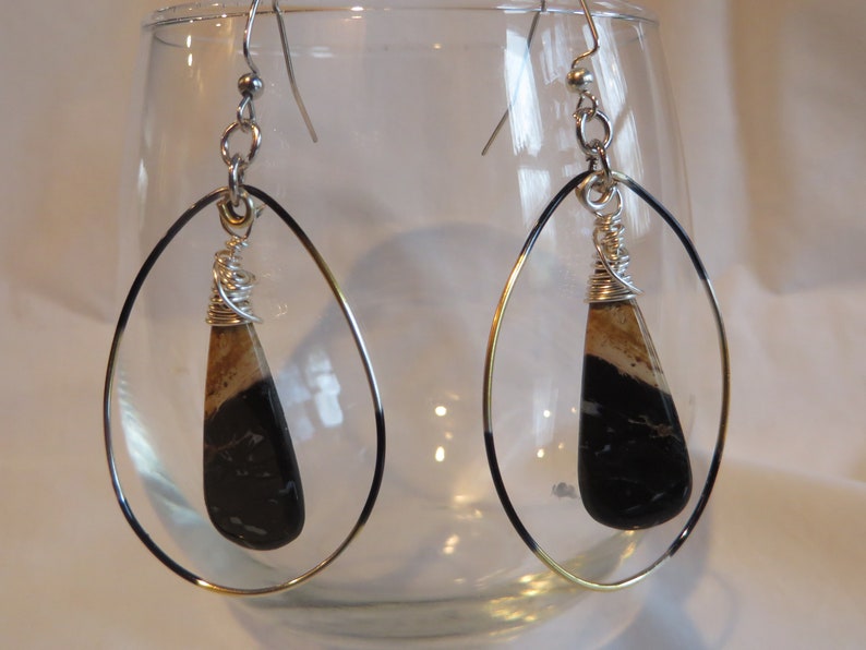 root dangle gemstone wire wrapped petrified palm root earrings Petrified Palm Root Fossil Earrings