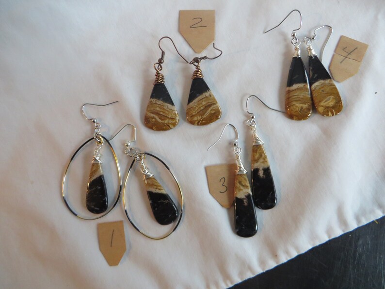 root dangle gemstone wire wrapped petrified palm root earrings Petrified Palm Root Fossil Earrings