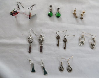 Variety of Earrings, earrings, dangle, dandelion, sunflower, daisy, keys, origami, green, aqua, gold crystal