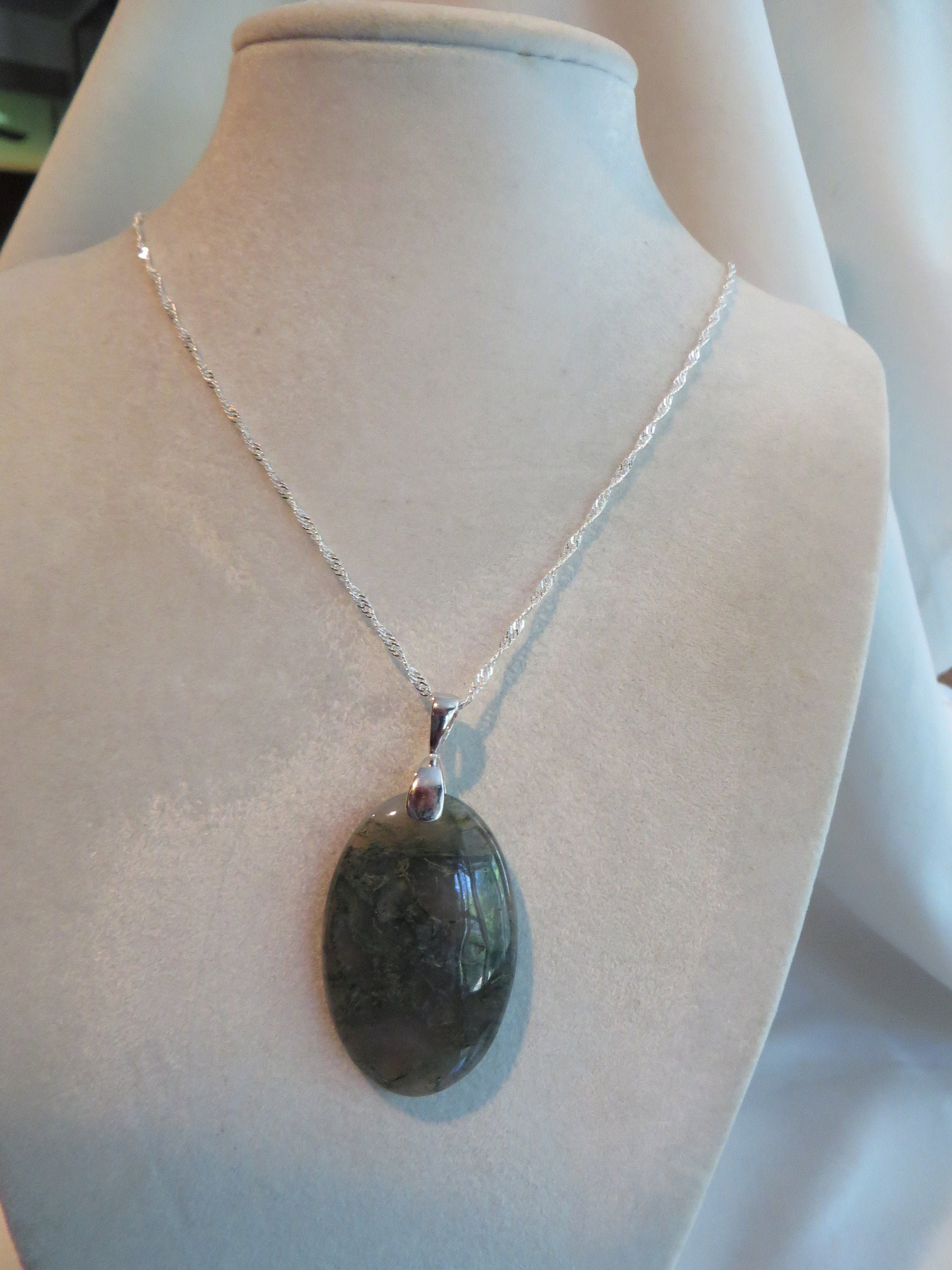 Natural Moss Agate Gemstone Necklace pendant necklace moss Etsy