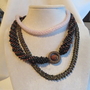 Beaded Necklaces, Necklace, Pink, Beadwork, pink, brown, tubular, beaded