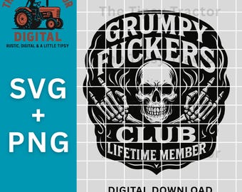 Grumpy Fickers Club SVG PNG | Biker Skull Aufnäher | T-Shirt-Design-Datei | Motorrad Club Grafik | Lasergravur | CNC | Cricut