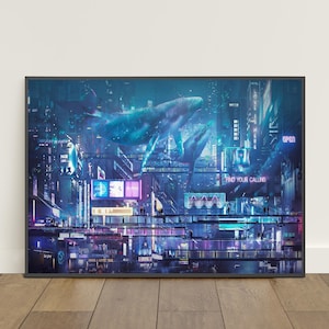 Cyberpunk Poster | Futuristic City Print | Cyberpunk Neon City Poster | Game Poster