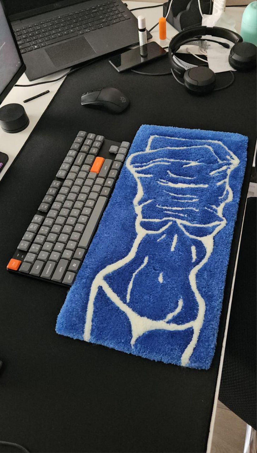 Hand-tufted Keyboard Mat | Blue Desk Rug | Handmade Desk Mat - Etsy