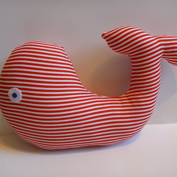 Plush Whale Pillow for Nautical or Ocean Room or Nursery Decor in Red