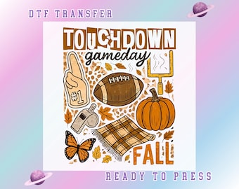 Touchdown Gameday Fall Football DTF Transfer Ready To Press Autumn Pumpkin Sports Iron On Transfer Leopard Print Design DTF Print