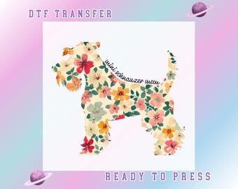 Schnauzer Dog DTF Transfer, Colorful Floral Pattern Puppy Silhouette, Cute Pet Lover Gift Design for Dog Moms, Ready To Press Heat Transfer