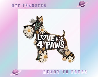 Schnauzer Dog DTF Transfer, Colorful Floral Pattern Puppy Silhouette, Cute Pet Lover Gift Design for Dog Moms, Ready To Press Heat Transfer