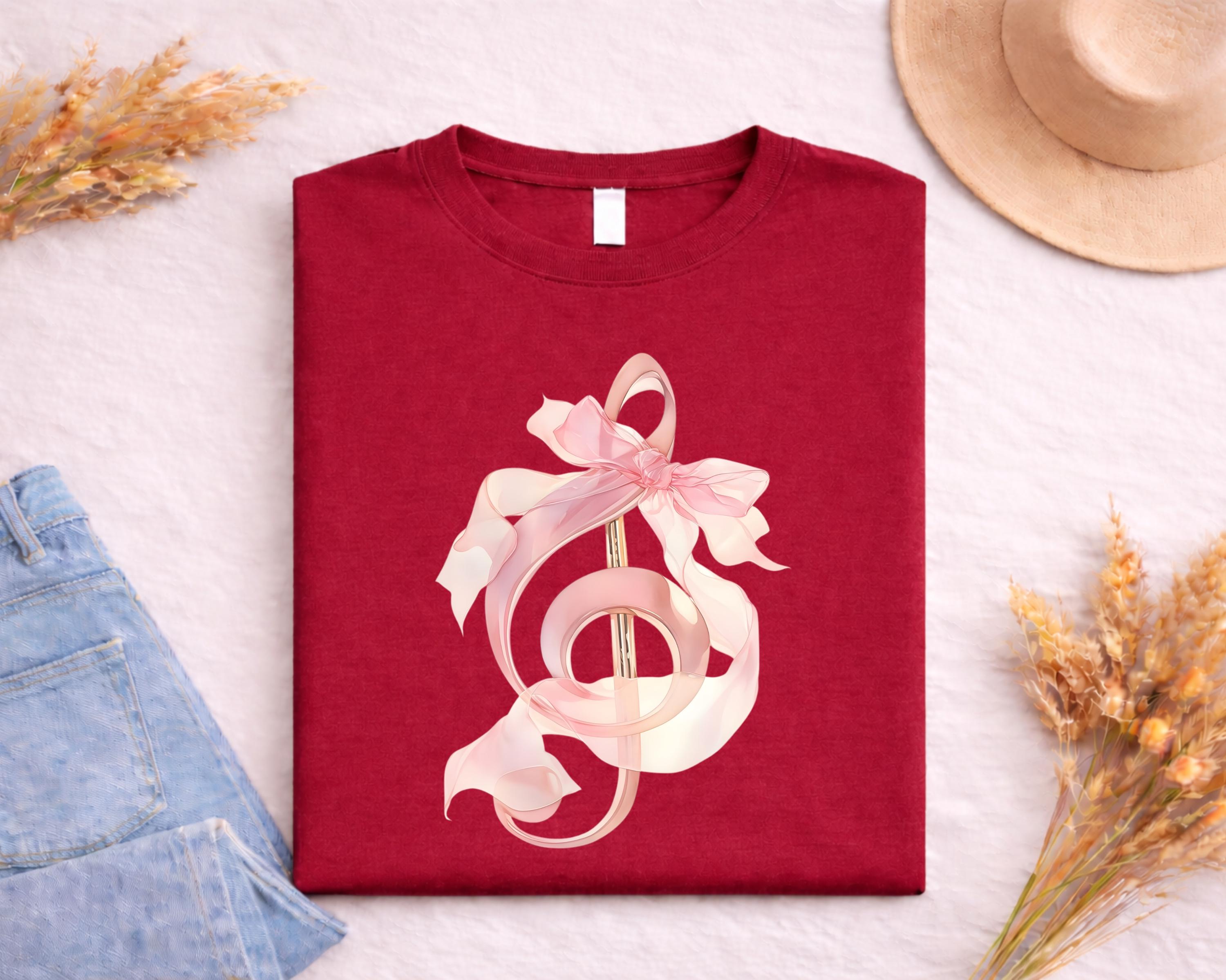 Trebl Ribbon Music Note Bow DTF Transfer Ready to Press, Pink Treble Clef Ribbon ...