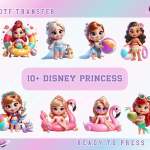 Summer Disney Baby Princess DTF Transfer,  Magical Princess Swimming Floats Ready to PRess, Ariel Elsa Anna Moana Aurora Print, Baby Shower