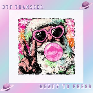 Lunettes de soleil rétro bubblegum Père Noël Transfert DTF : Noël Nouvel An Prêt à imprimer