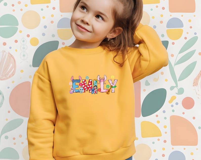 Personalized DTF transfer with custom text option, bold rainbow letters, and DIY heat transfer style.