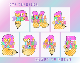 Ice Cream Drip Youth Kindergarten Back to School DTF Transfer, Kindergarten/Pre-K/First/Second/Third/Fourth/Fifth Grade Ready to Press dtf