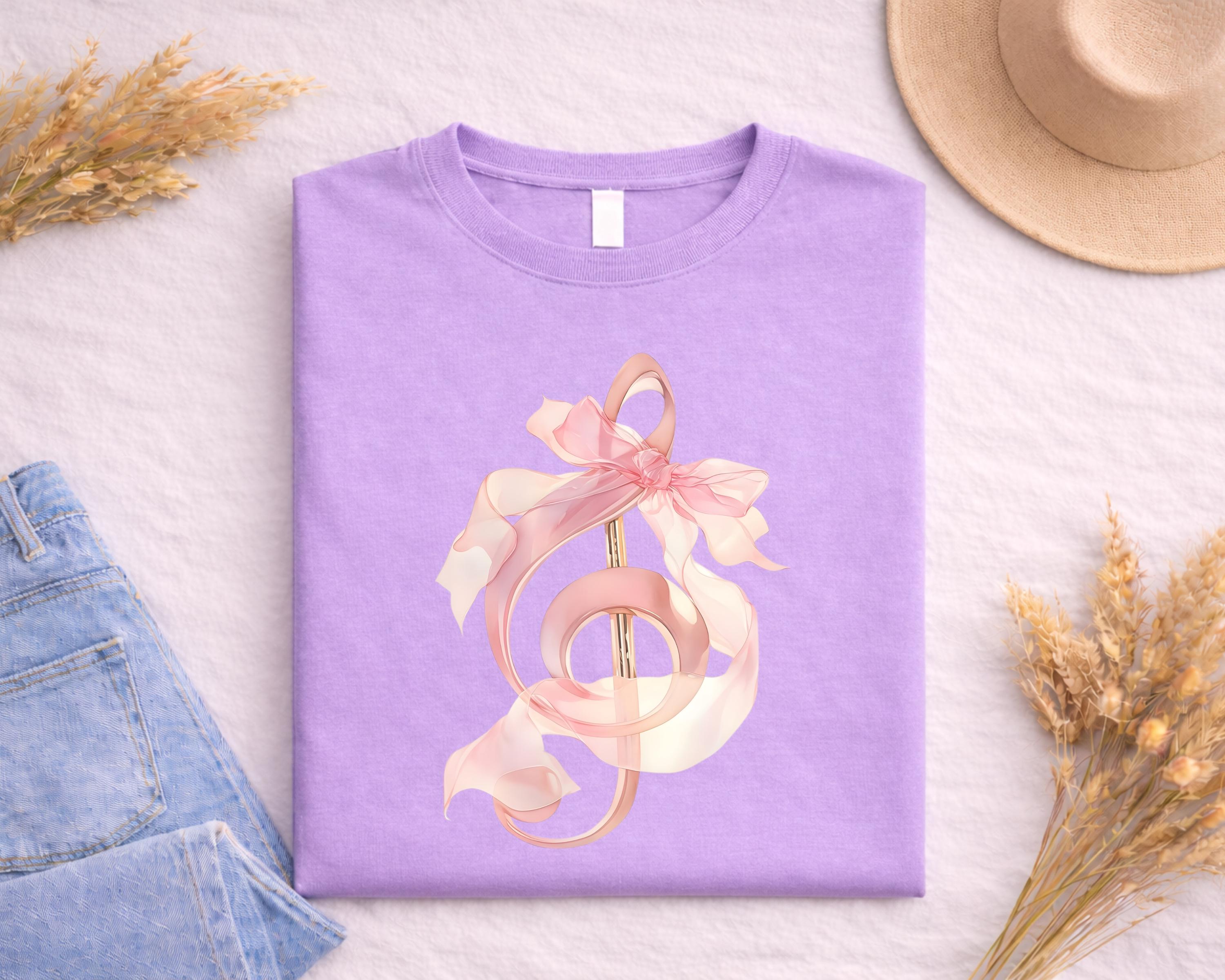 Trebl Ribbon Music Note Bow DTF Transfer Ready to Press, Pink Treble Clef Ribbon ...