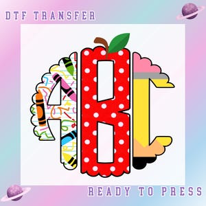 School Monogram DTF Transfer, Custom Scalloped Monogram Ready to Press, Back to school monogram Iron on Decal, Personalized Monogram Print