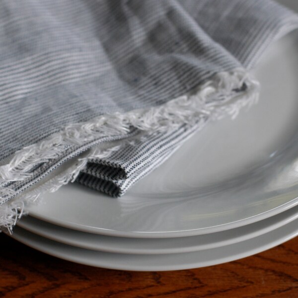Blue Pinstripe Linen Kitchen Tea Towel Rustic Dish Towel