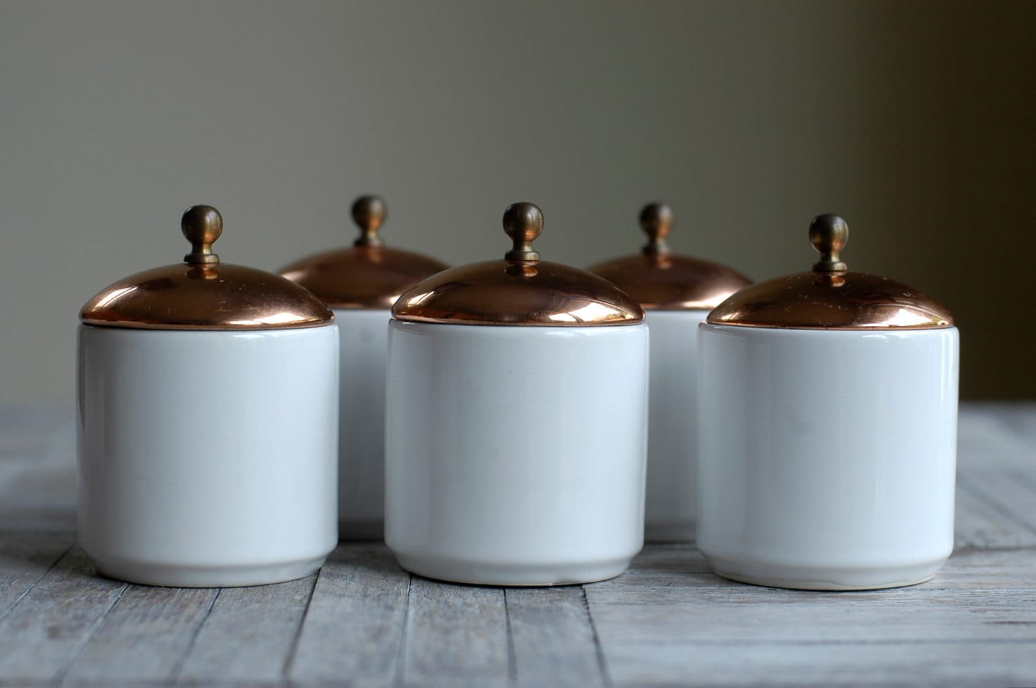 Vintage White Ceramic Container with Copper Lid Etsy