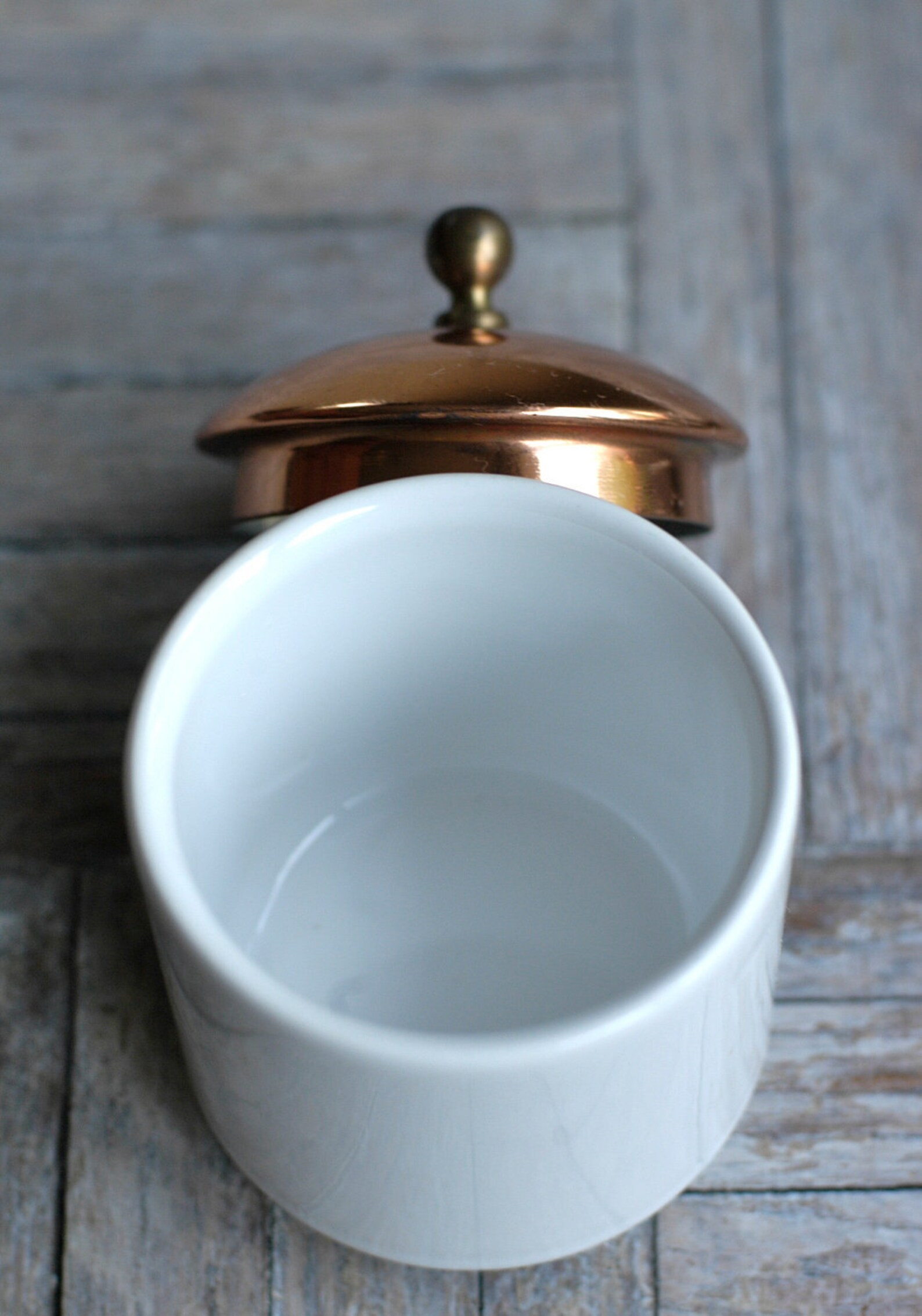 Vintage White Ceramic Container with Copper Lid Etsy