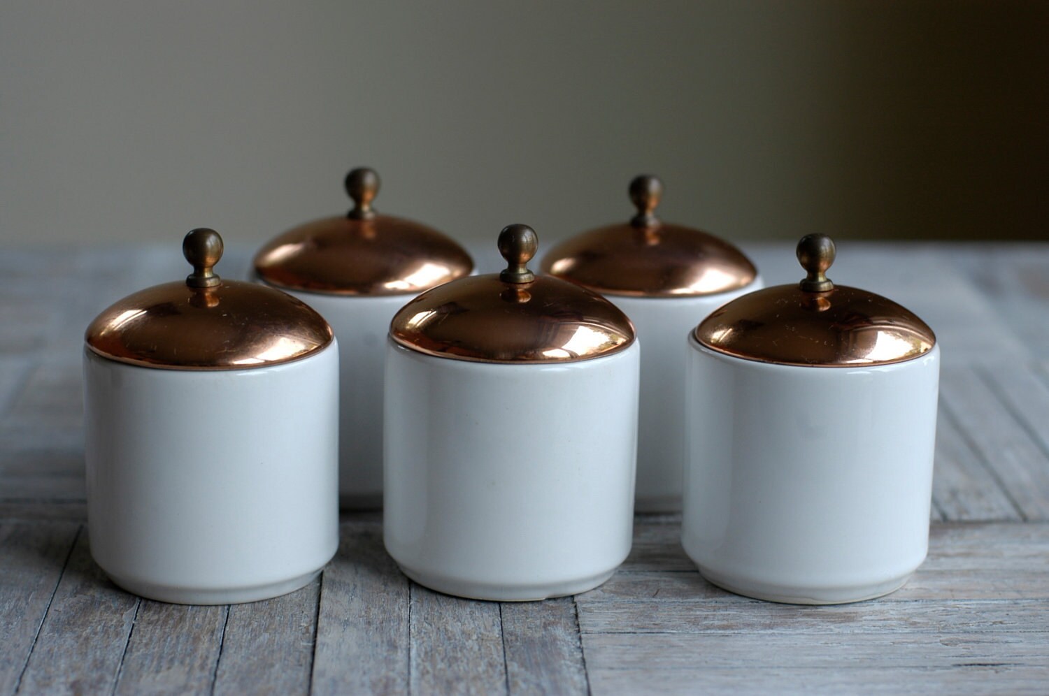 Vintage White Ceramic Container with Copper Lid Etsy