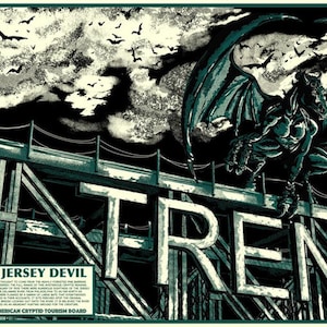 Jersey Devil Trenton Bridge 11” X 17” 2 color silk screen print Cryptid