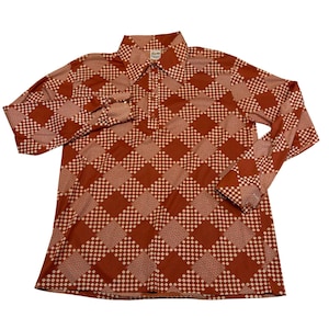 Polo Barclay estilo disco vintage de los años 70 para hombre, talla XL, jersey de punto geométrico con diseño de rombos, color óxido.