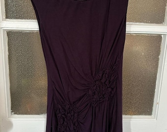 Women’s Plum Ruched Asymmetrical Tunic Top Sleeveless Draped Rosette