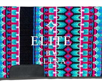 Show pad black base white hot pink aqua goregous,combination custom saddle pad Western