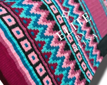 Western Show Pad lighter pink base white red Aqua goregous colours,combination western saddle pad