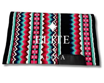 Elite western show blanket black base pink white combination custom saddle pad Western Show Pad Saddle