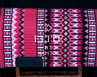 Elite western show blanket pink white black goregous,combination custom saddle pad Western Show Pad Saddle elite wool show pad