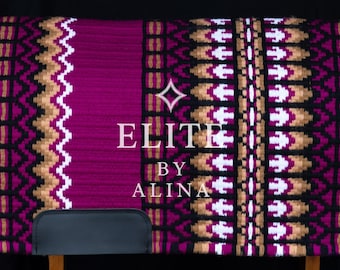 Elite western show blanket dark pink base white black peach combination custom saddle pad Western Show Pad Saddle