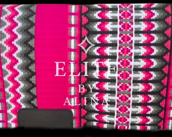 Show pad Elite quality blanket pink base white gery gorgeous combination custom saddle pad Western Show Pad