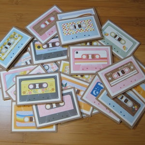 Lot de 12 mini-cartes de correspondance sur le thème de la cassette, notes de boîte à lunch rétro, étiquettes cadeaux, notes de remerciement, articles de fête, marque-places, journal de scrapbooking