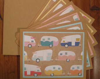 Camper note card set of 6, Boxed blank notecard set, handmade note cards, notecards w/ envelopes,blank note cards, Retro trailer notecards