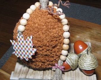 Pumpkin fall decor,yarn-wrapped pumpkins, centerpiece, Thanksgiving place card idea, gift, Large pumpkins, mini pumpkins, tiered tray decor