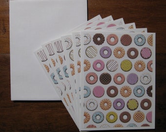 Linocut Handmade Cute Food Note Cards Coffee /& Donuts Block Print Blank Greeting Card Set